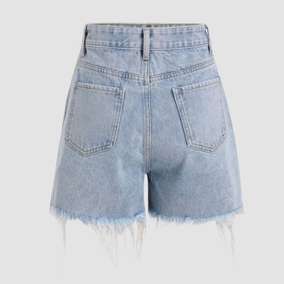 CIDER DIAMOND TASSELS RIPPED DENIM SHORTS - Picture 4 of 5